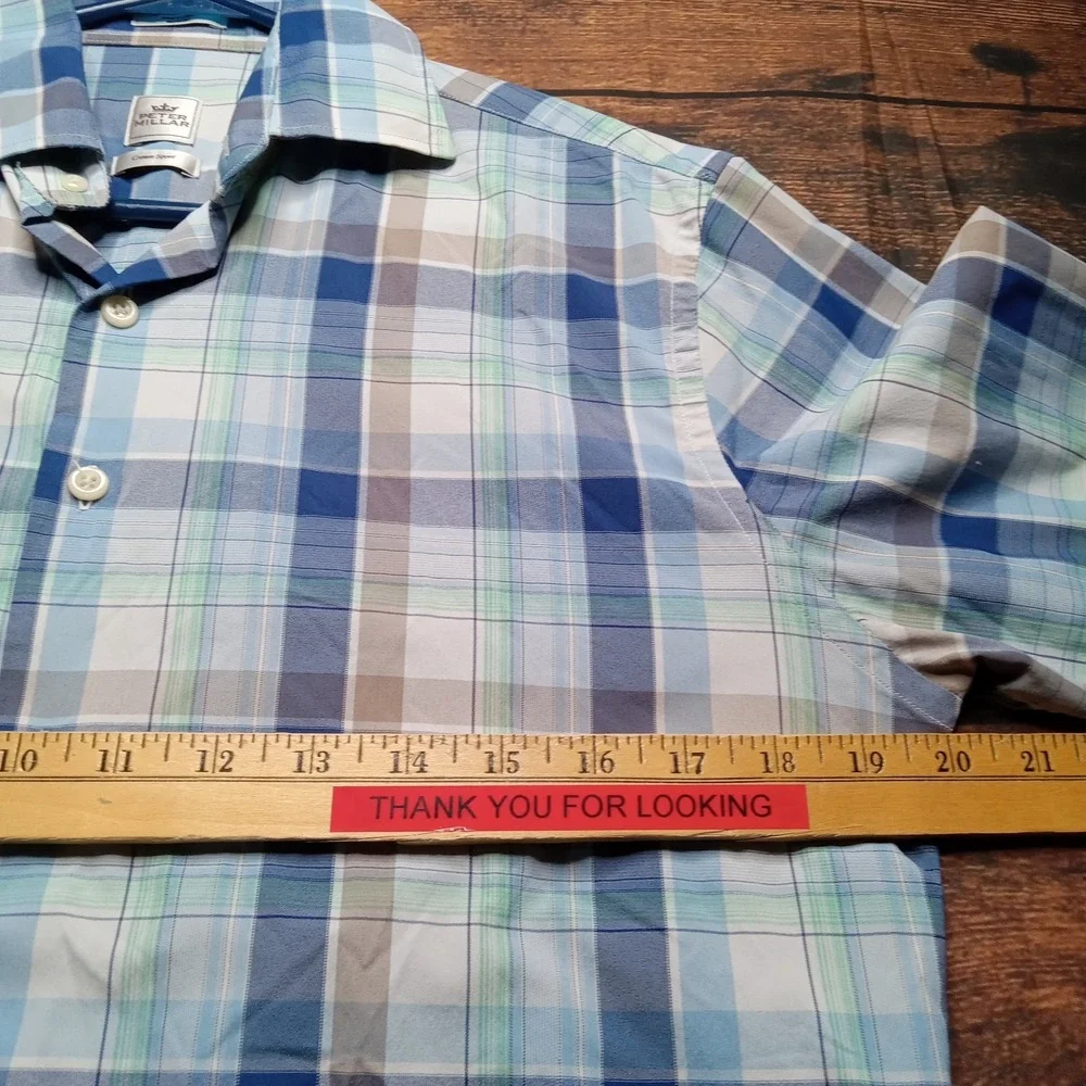 Peter Millar Crown Sport Men's Long Sleeve Button Up‎ Stretch Shirt Small Blue
